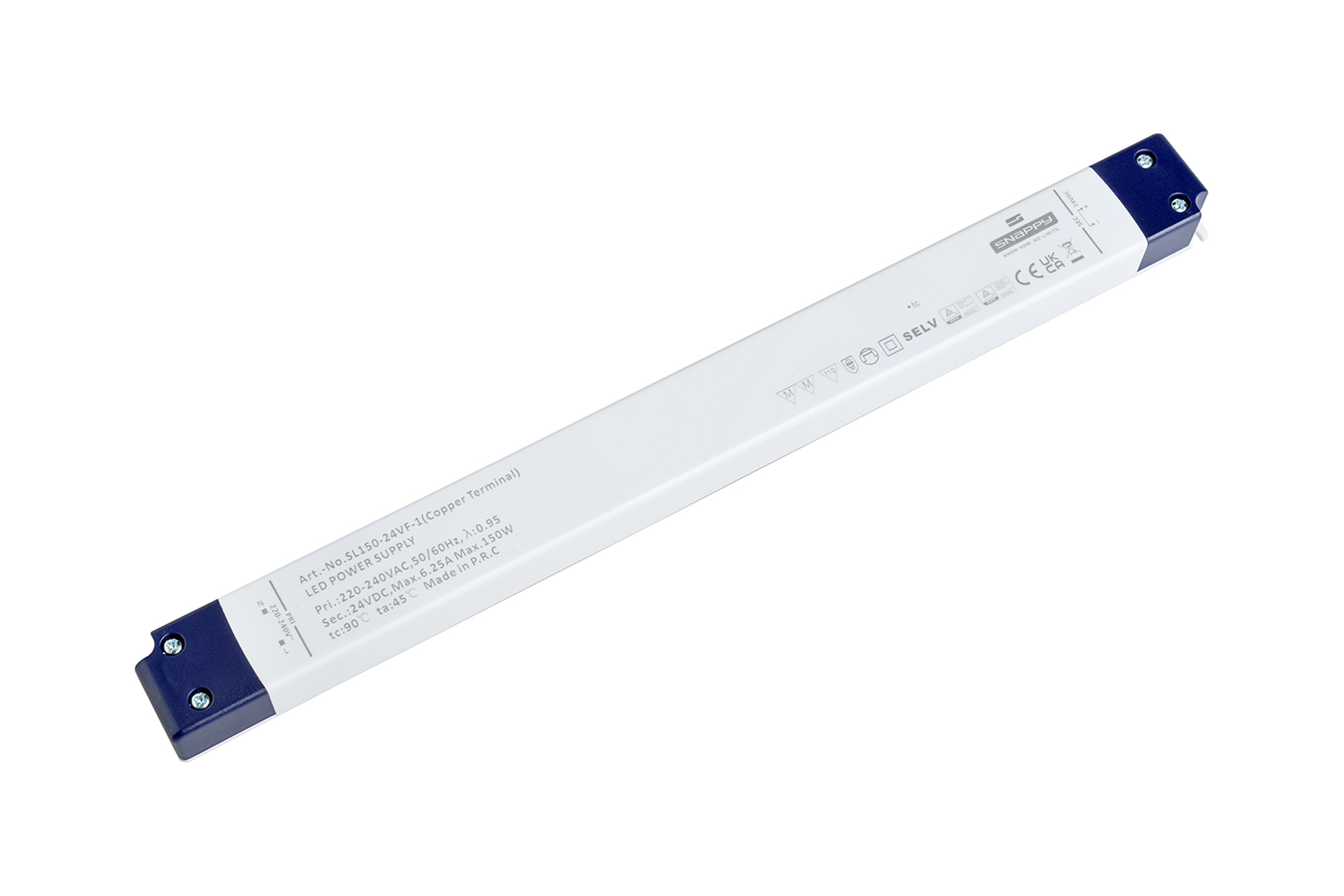 SL150-24VF-1  150W, Constant Voltage Non Dimmable LED Driver, 24VDC, 6.25A, Input 200-240VAC 50/60Hz, IP20.